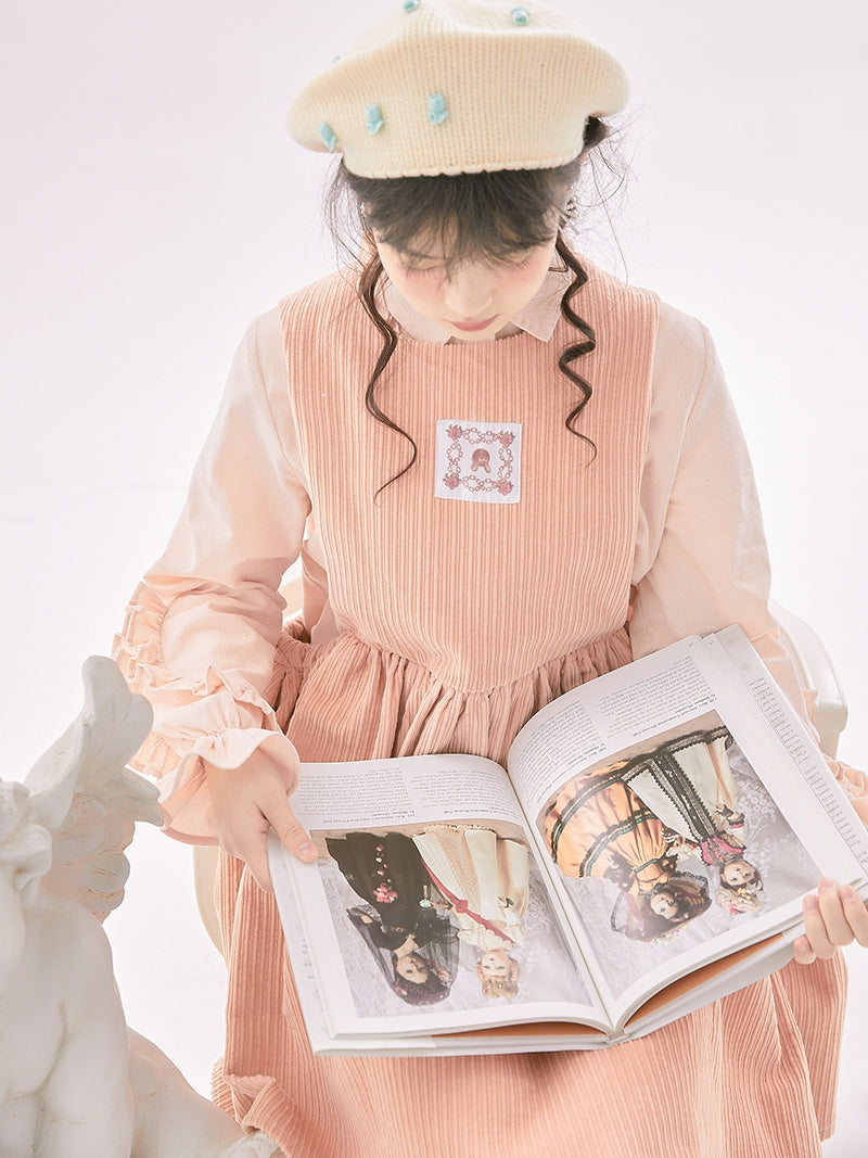 Corduroy Ribbon Fluffy Cute One-piece