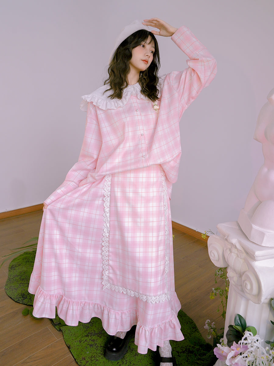 Plaid Flower Cute Frill Tiered Fluffy Skirt