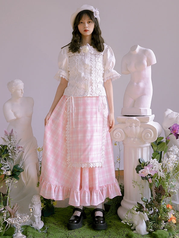 Plaid Flower Cute Frill Tiered Fluffy Skirt