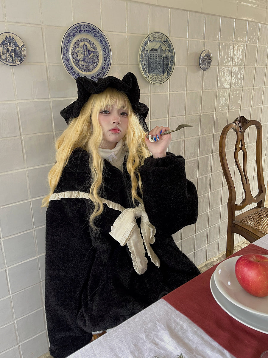 Gothic Lolita Rabbit-ear Ribbon Frill Boa Parka