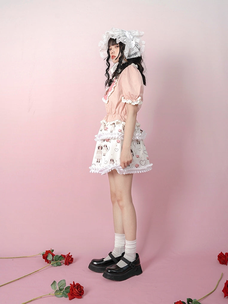 Angel Hug Bear Print Love Pink Shirt