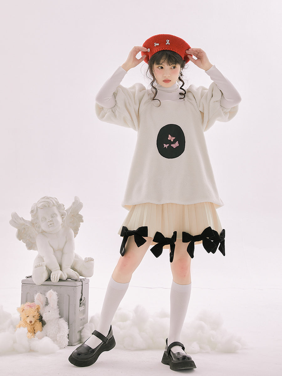 Butterfly Puff-sleeves Retro Knit