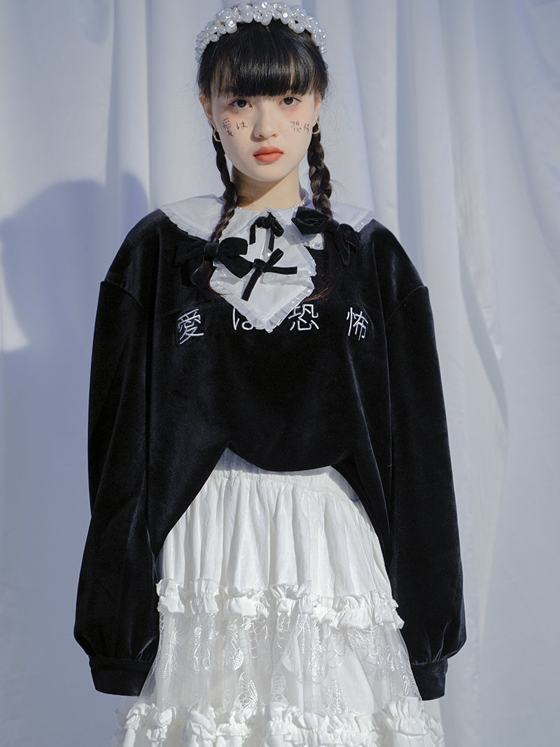 Velvet Gothic Lace Ribbon Pullover