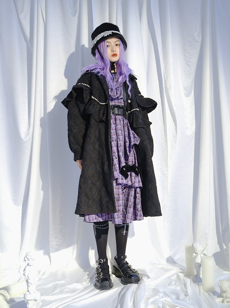 Embroidery Pearl Asymmetry Frill Coat