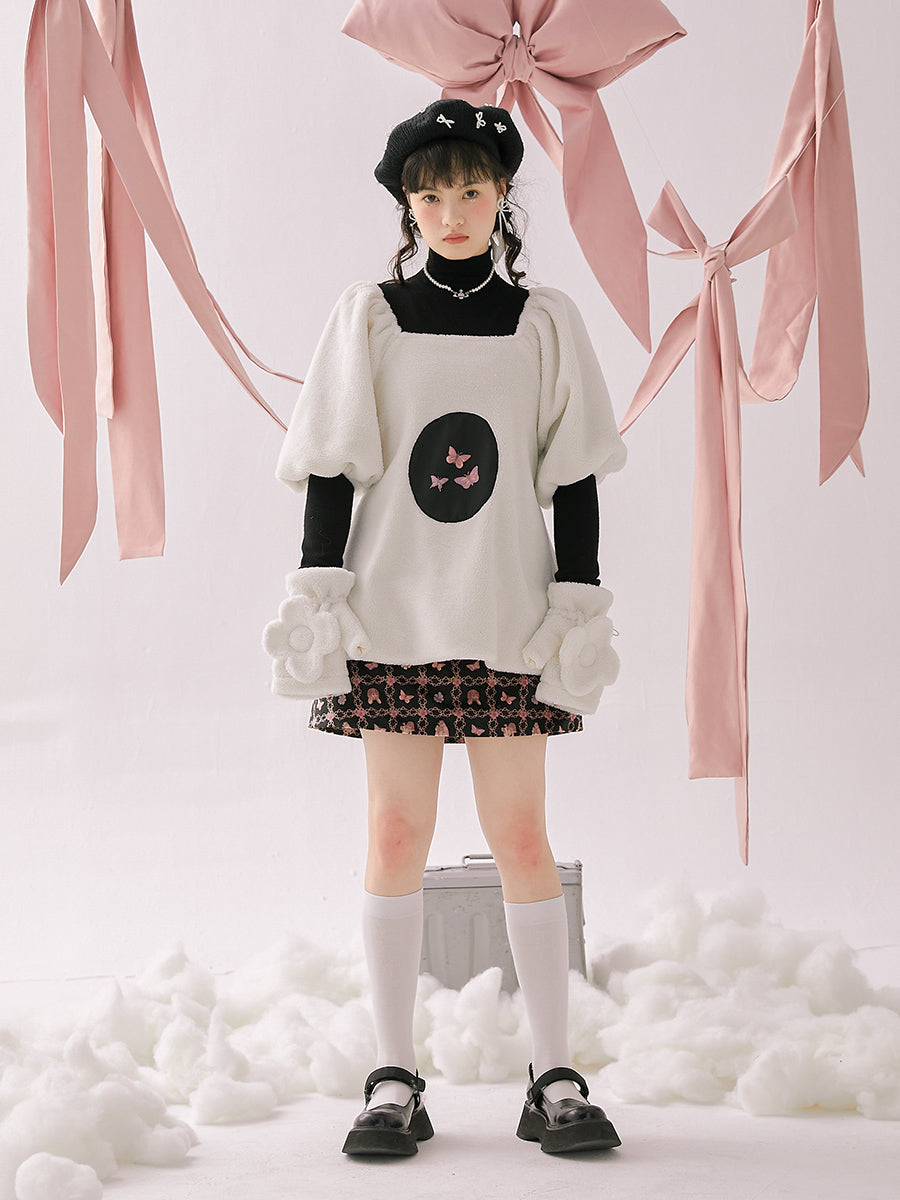 Butterfly Puff-sleeves Retro Knit