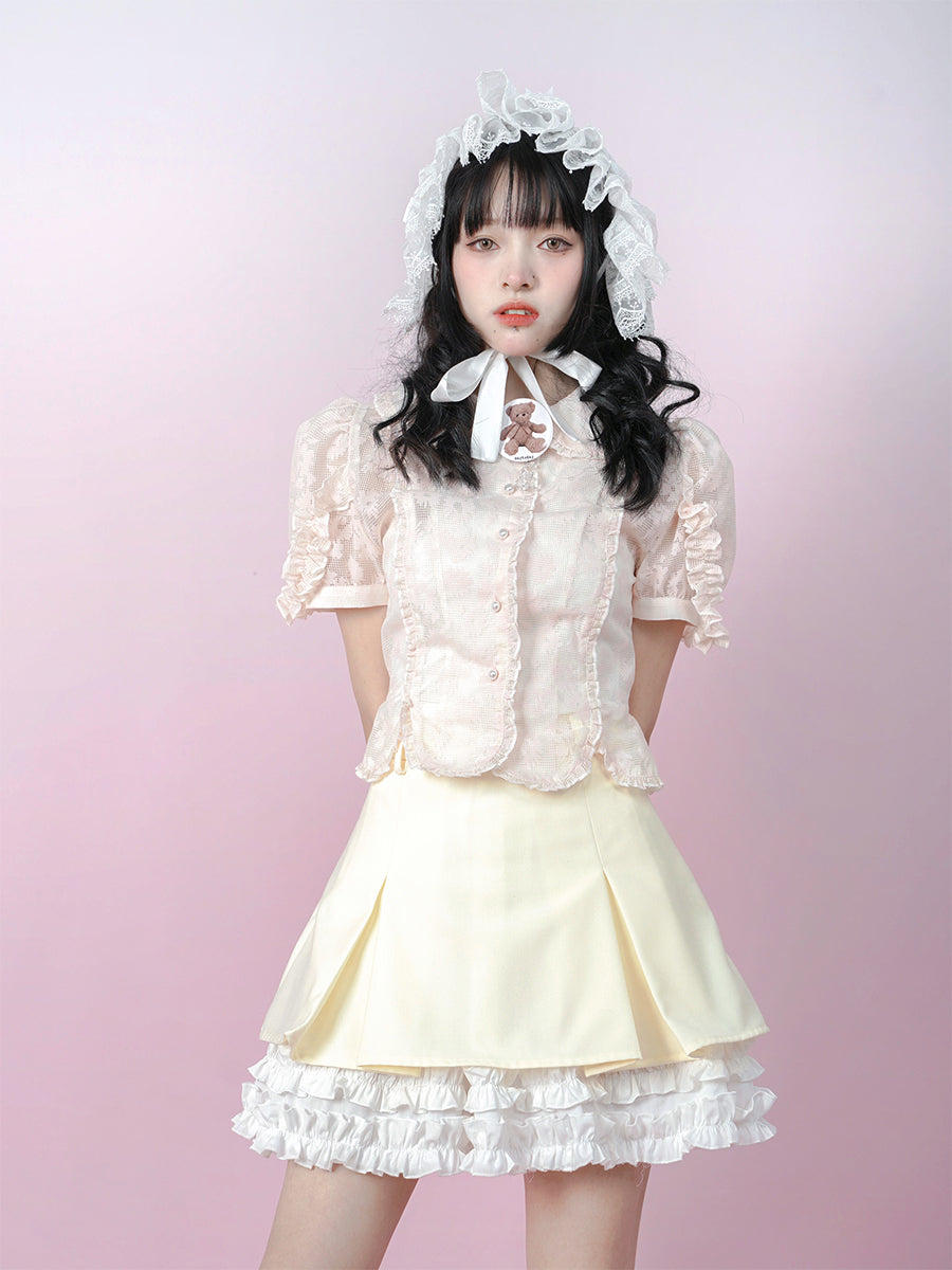 Pleated Lace Contrast Color Skirt