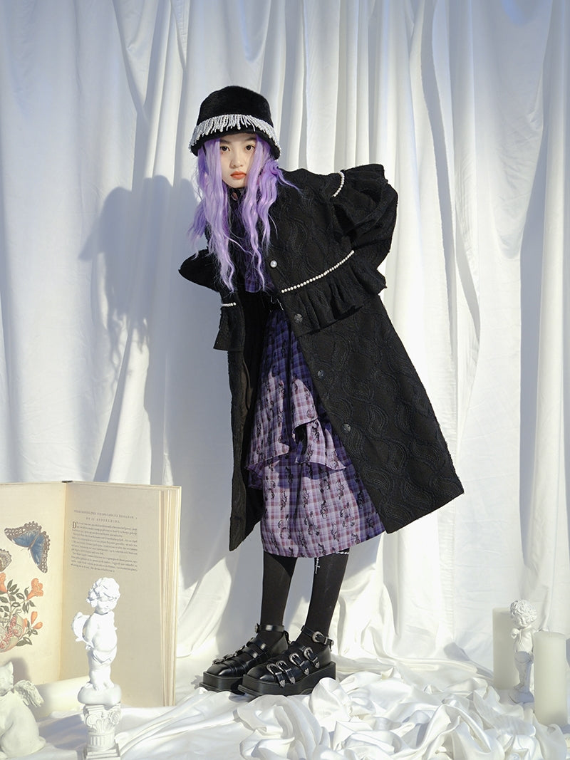 Embroidery Pearl Asymmetry Frill Coat