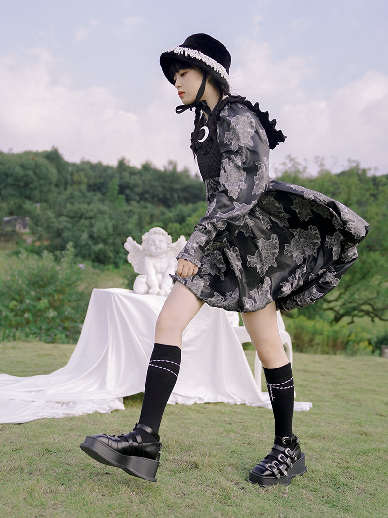 Balloon Lace Fril Cute Sailor One-piece