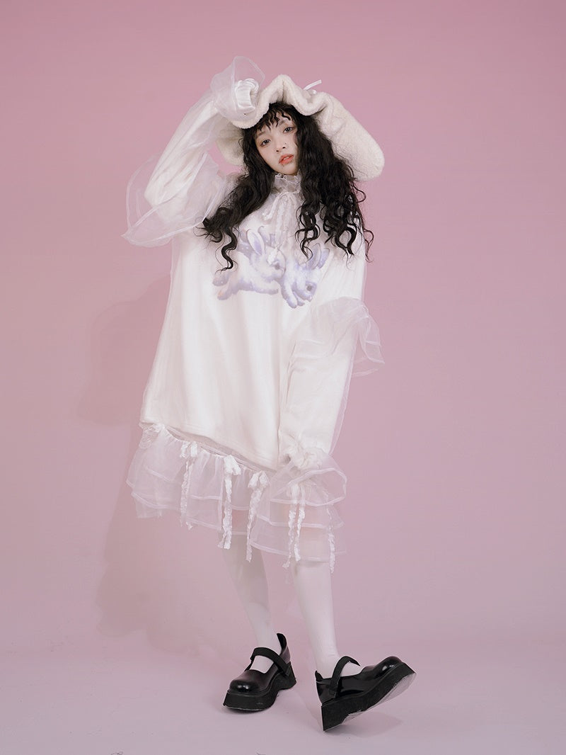 Gothic Sheer See-through Frill Hoodie Tops