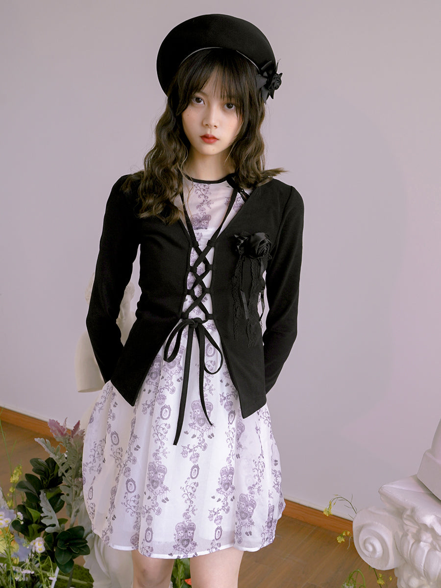 Lace-up Rose Retro Sweet Cardigan