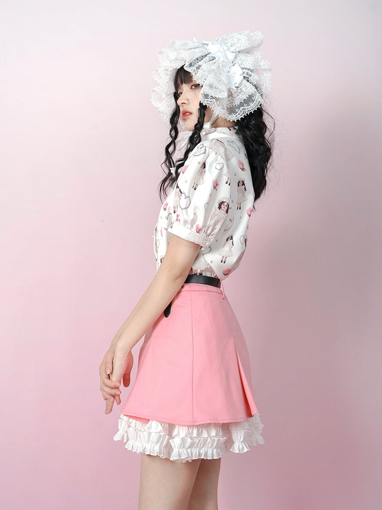 Pleated Lace Contrast Color Skirt