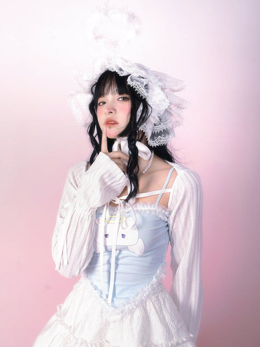 Bow Lace Knitted Sun Protection Short Top