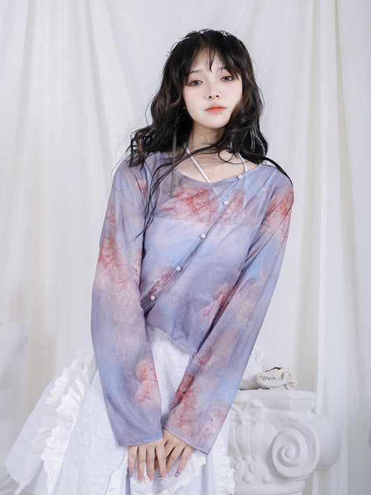 Pale Angel Sheer Loose Pearl-button Cutsew