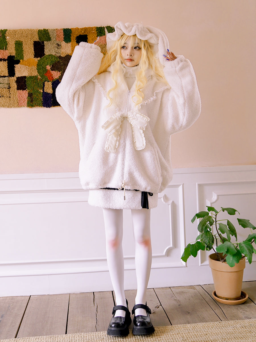 Gothic Lolita Rabbit-ear Ribbon Frill Boa Parka