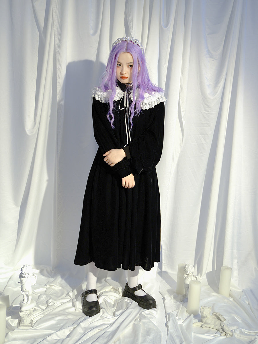 Lace-Collar Rose Gothic Long One-piece