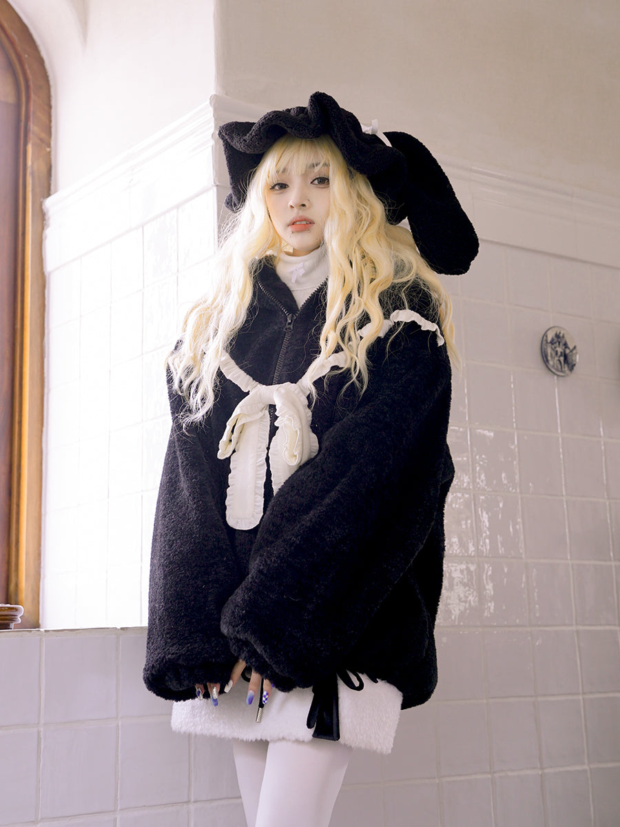 Gothic Lolita Rabbit-ear Ribbon Frill Boa Parka