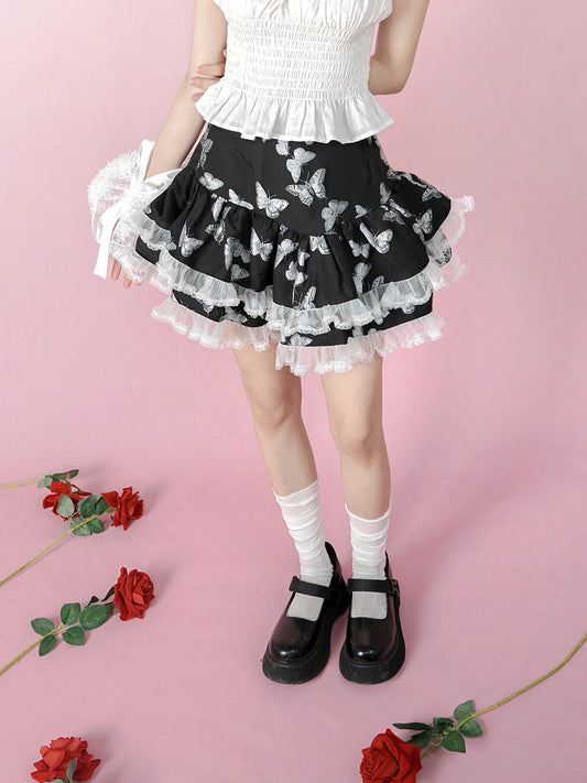 Jacquard Lace Puff Skirt