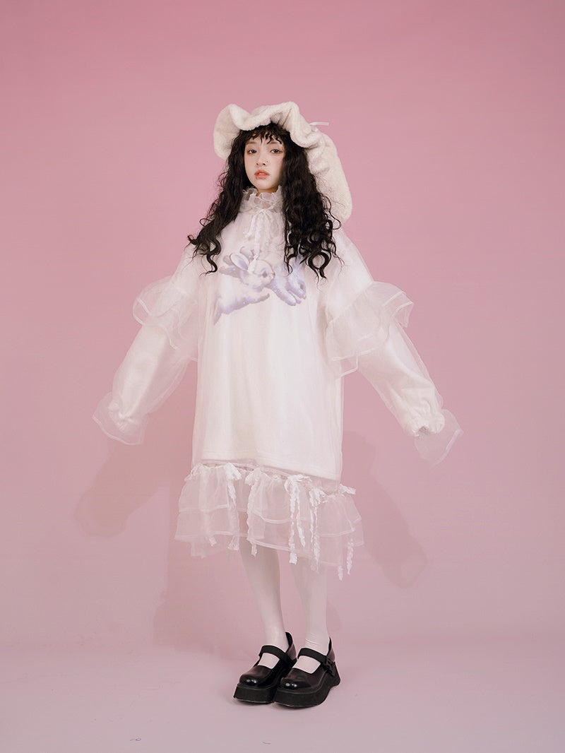 Gothic Sheer See-through Frill Hoodie Tops