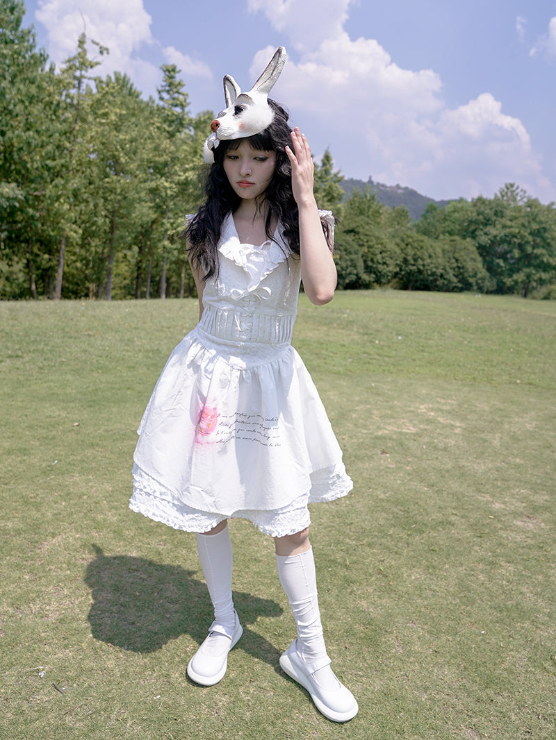 Rose Print Sleeveless Navy Neck Dress