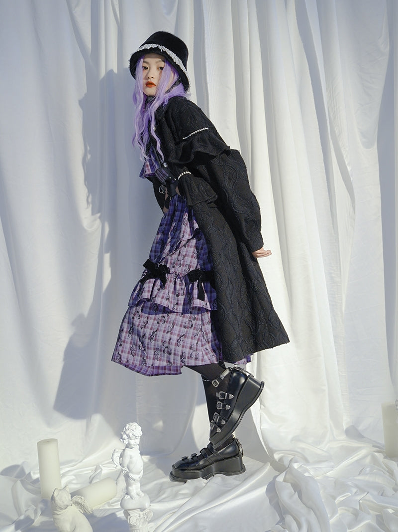 Embroidery Pearl Asymmetry Frill Coat