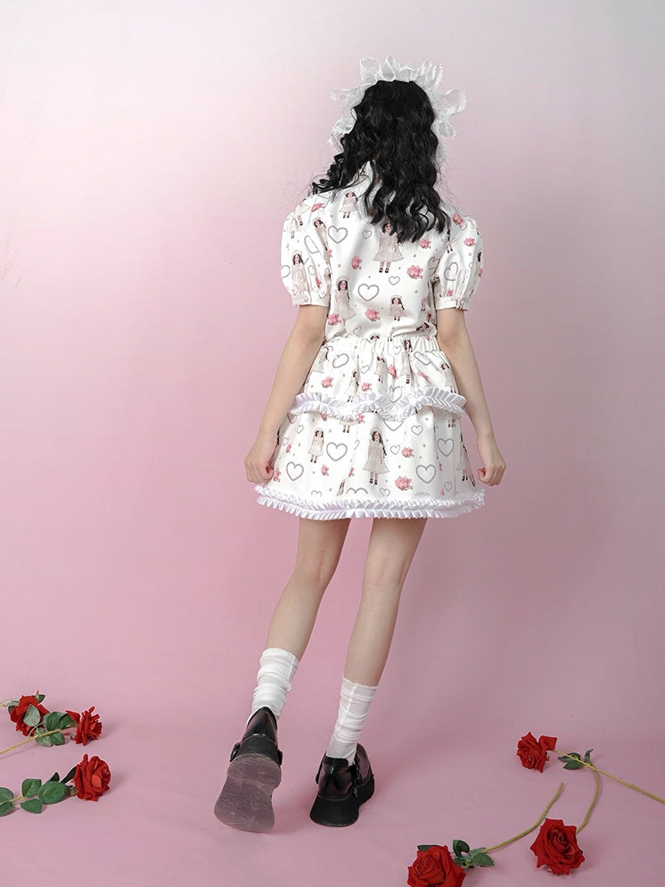 Antique Doll Rose Pearl Print Puffy Skirt