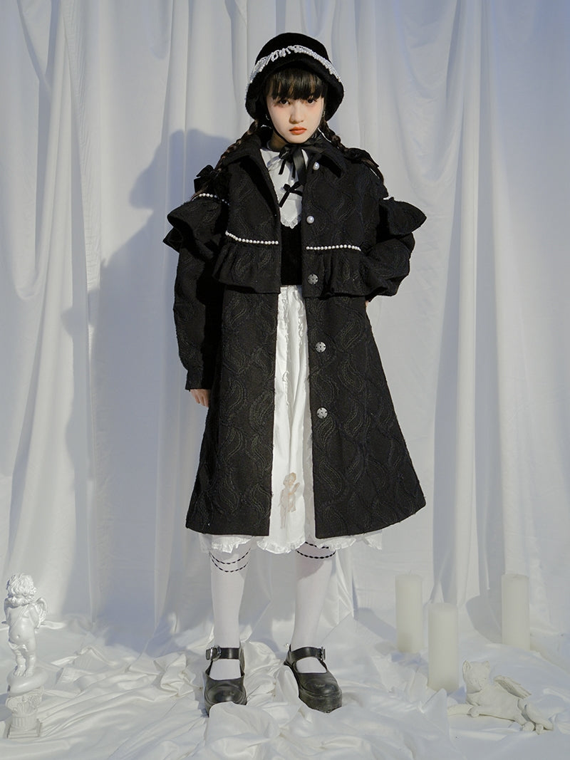 Embroidery Pearl Asymmetry Frill Coat