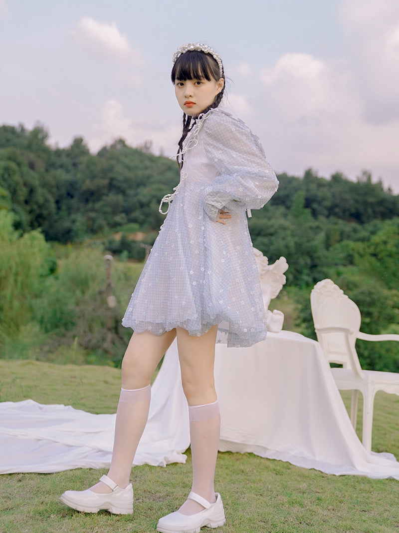 Balloon Lace Fril Cute Sailor One-piece