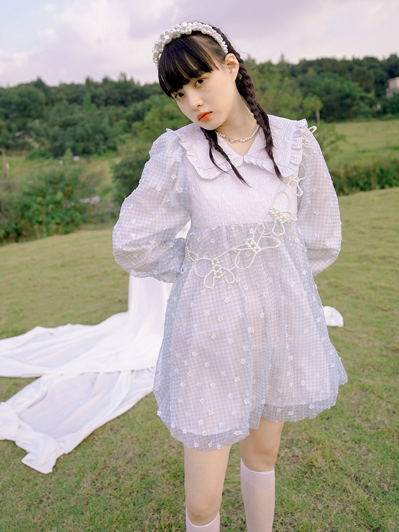 Balloon Lace Fril Cute Sailor One-piece