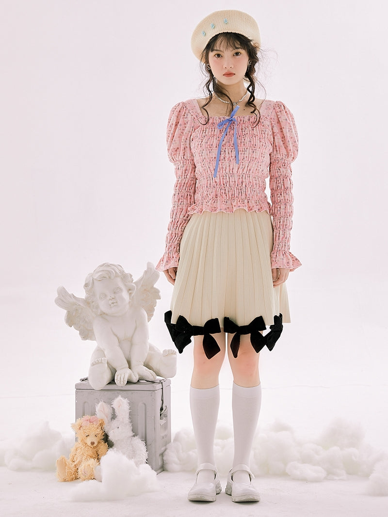 Wrinkled Gather Peplum Power-shoulder Blouse