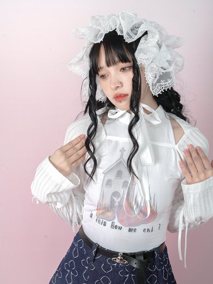 Bow Lace Knitted Sun Protection Short Top