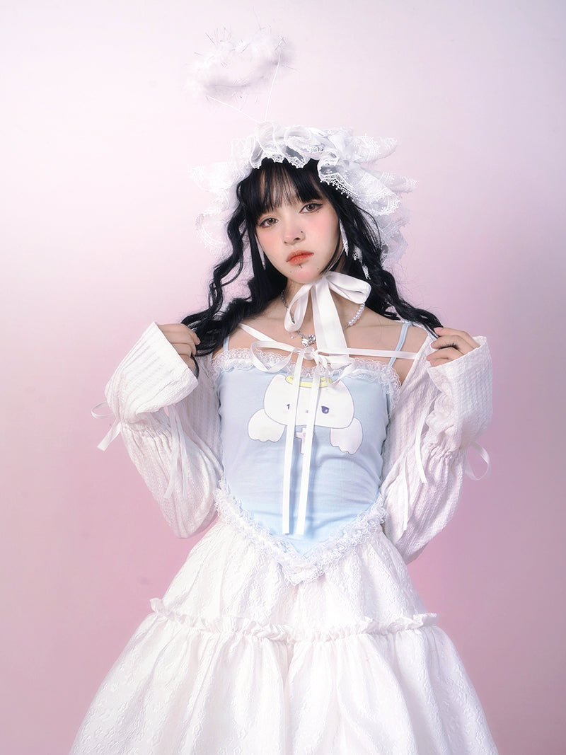 Bow Lace Knitted Sun Protection Short Top