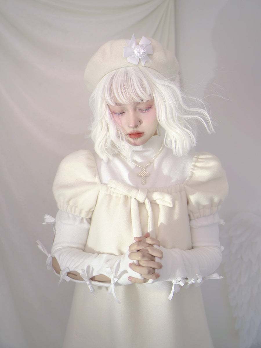 Hair Ball Bow Puff Sleeve Dress