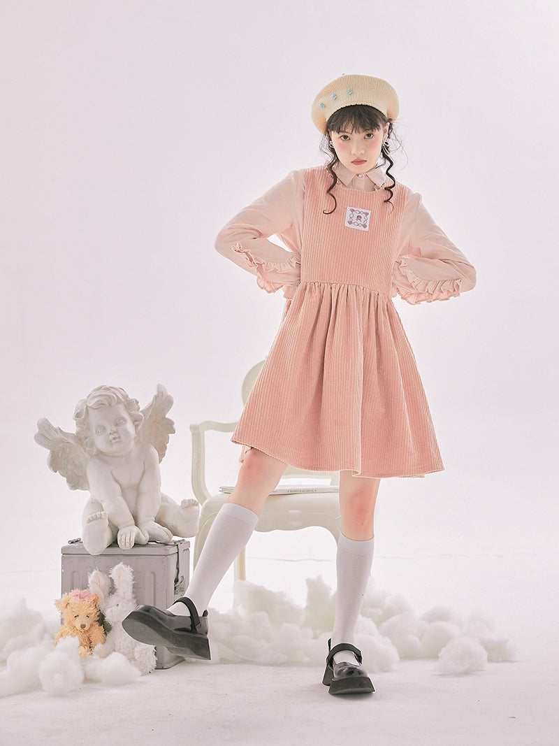 Corduroy Ribbon Fluffy Cute One-piece