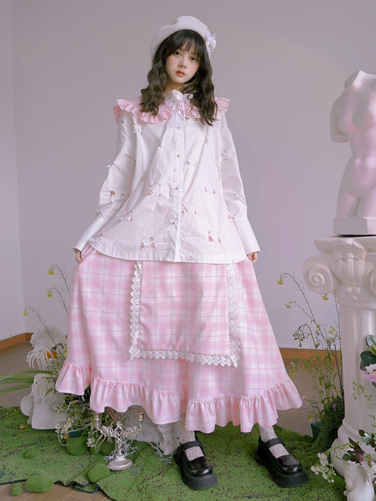 Plaid Flower Cute Frill Tiered Fluffy Skirt