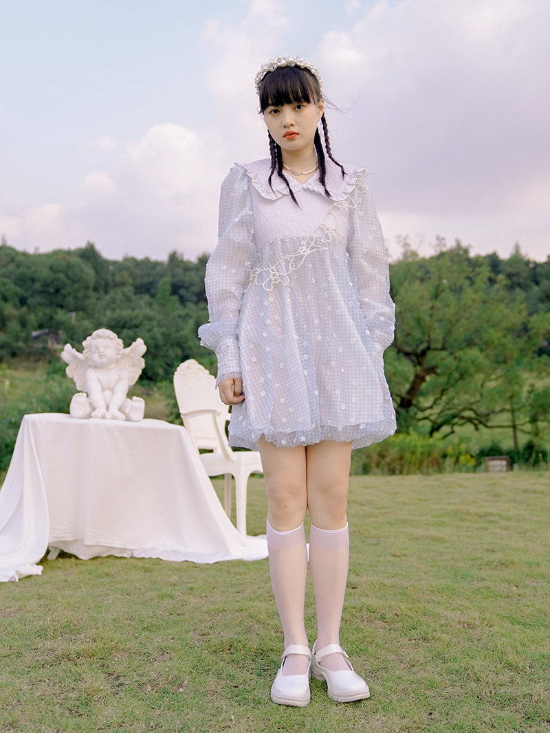 Balloon Lace Fril Cute Sailor One-piece