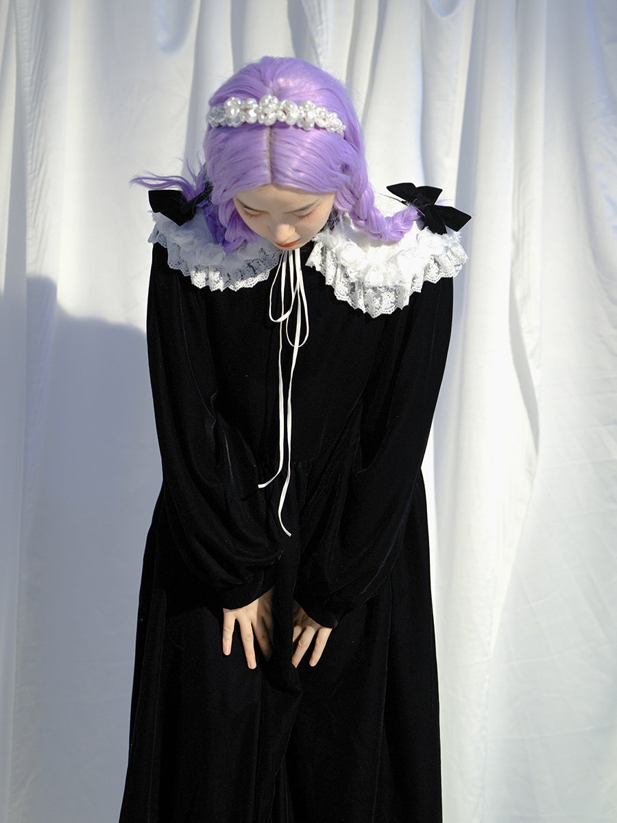 Lace-Collar Rose Gothic Long One-piece