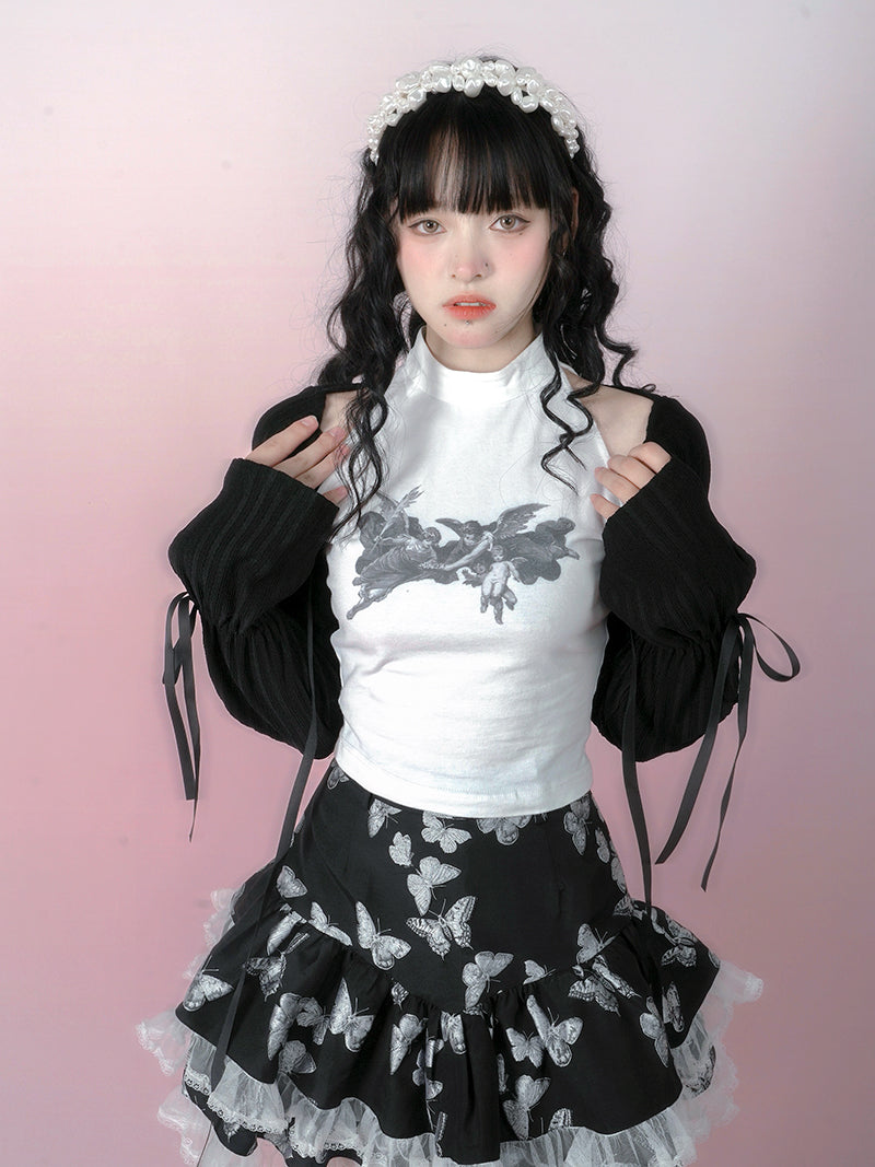 Bow Lace Knitted Sun Protection Short Top