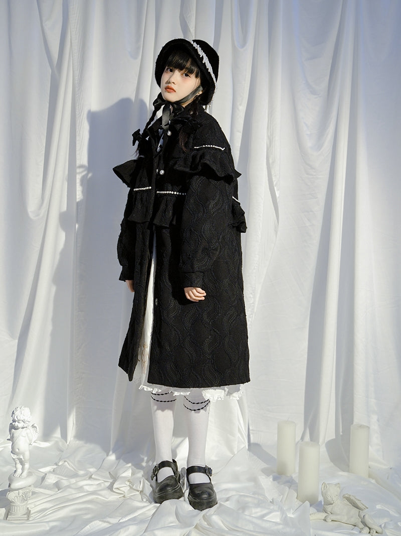 Embroidery Pearl Asymmetry Frill Coat