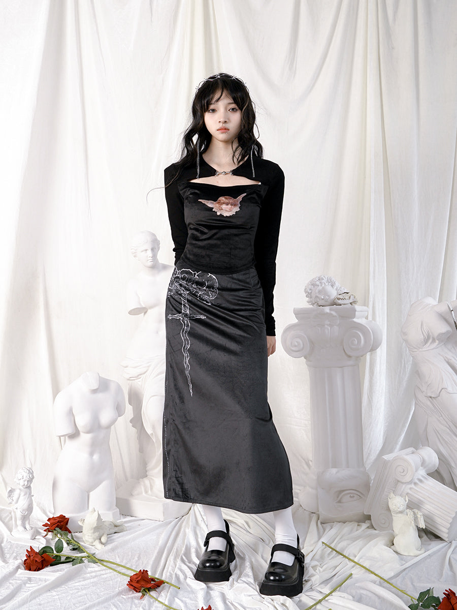 Velvet Cross Gothic Pencil Skirt