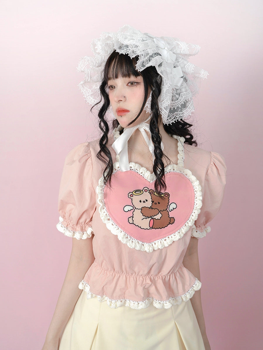 Angel Hug Bear Print Love Pink Shirt