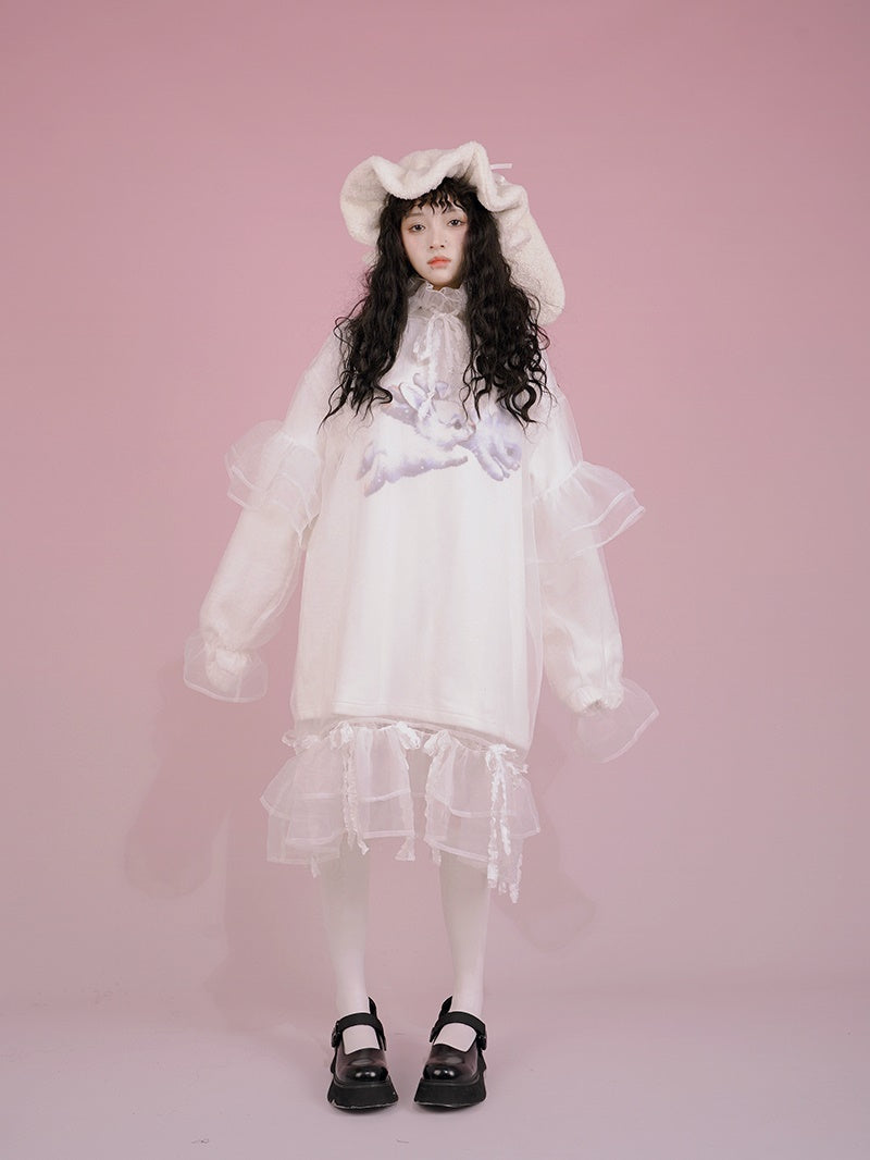 Gothic Sheer See-through Frill Hoodie Tops