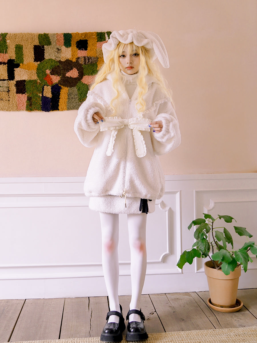 Gothic Lolita Rabbit-ear Ribbon Frill Boa Parka