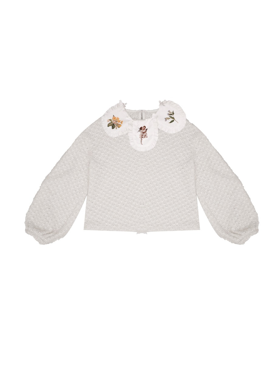 Rudefish Joint Print Puff Sleeve Sweater