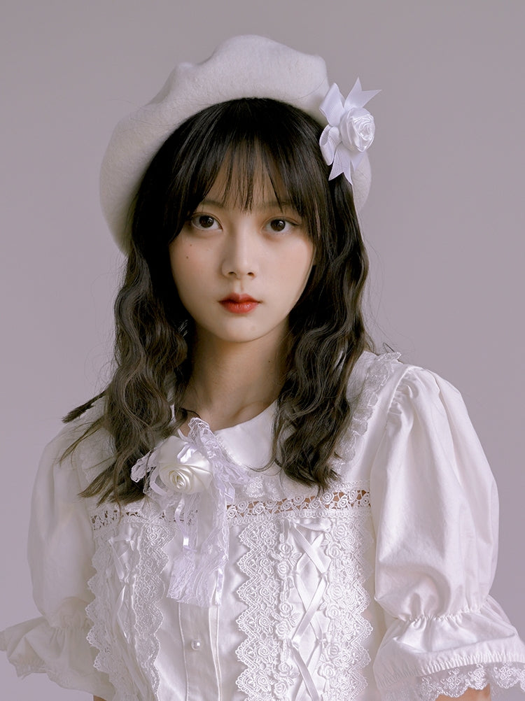 Hat Wool Cute Rose Beret