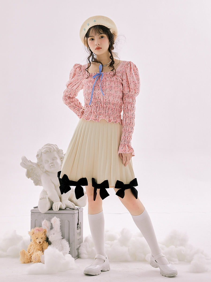 Wrinkled Gather Peplum Power-shoulder Blouse