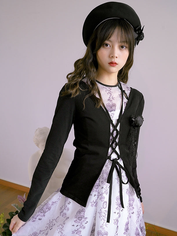 Lace-up Rose Retro Sweet Cardigan