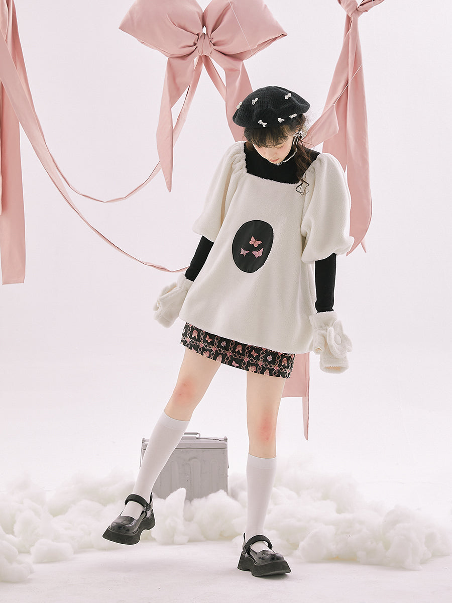 Butterfly Puff-sleeves Retro Knit