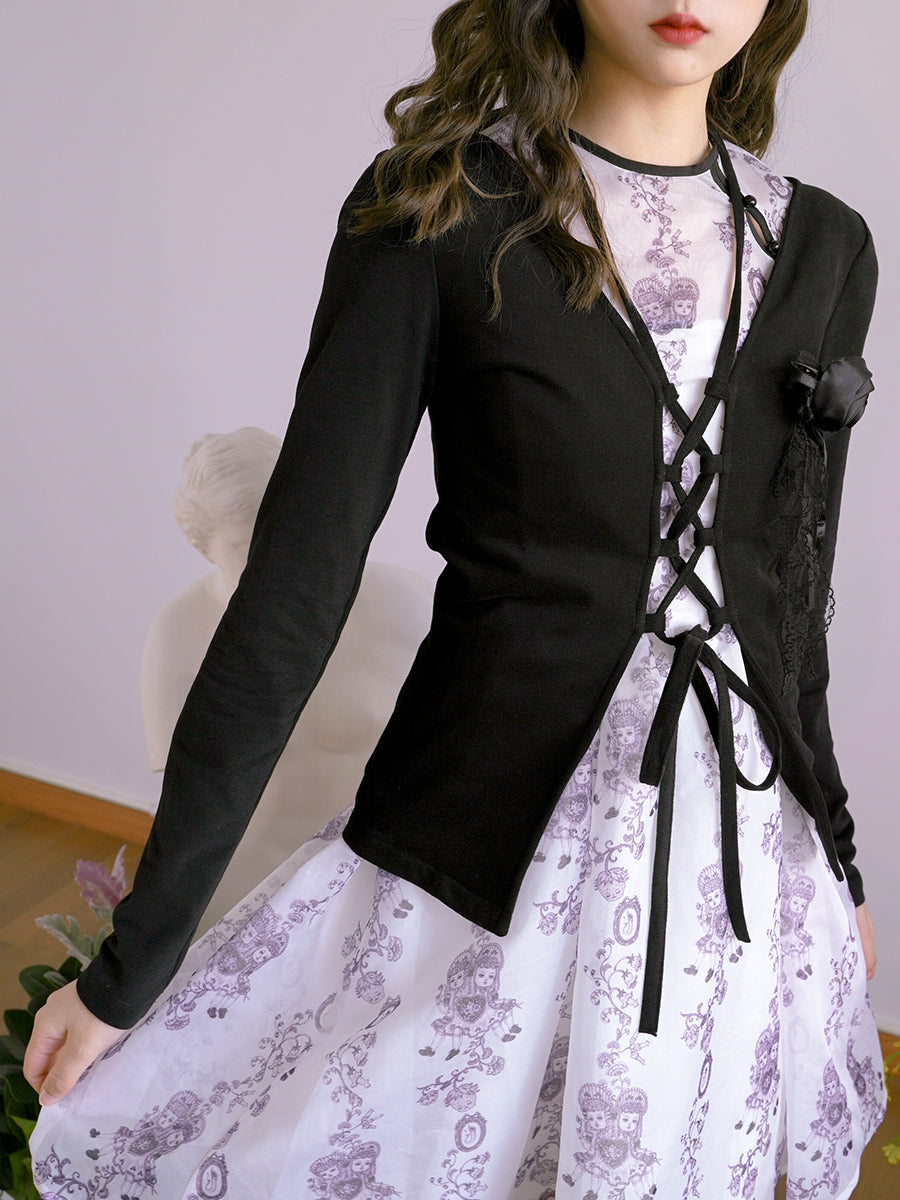 Lace-up Rose Retro Sweet Cardigan