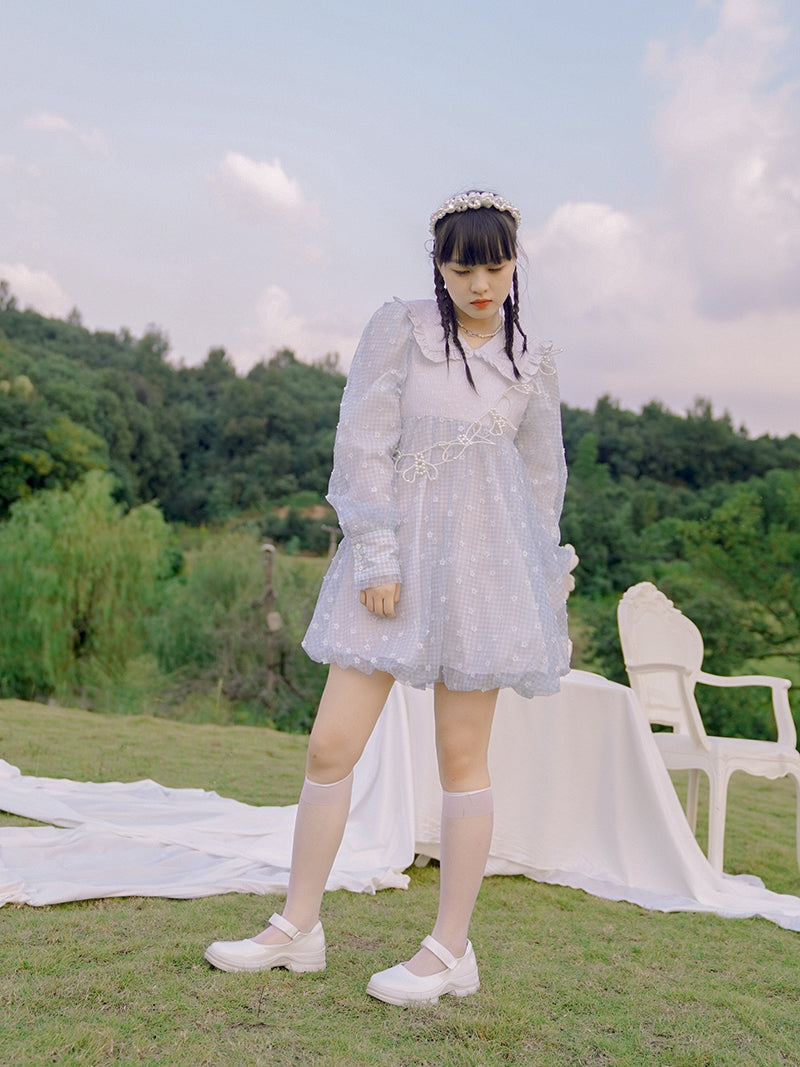 Balloon Lace Fril Cute Sailor One-piece