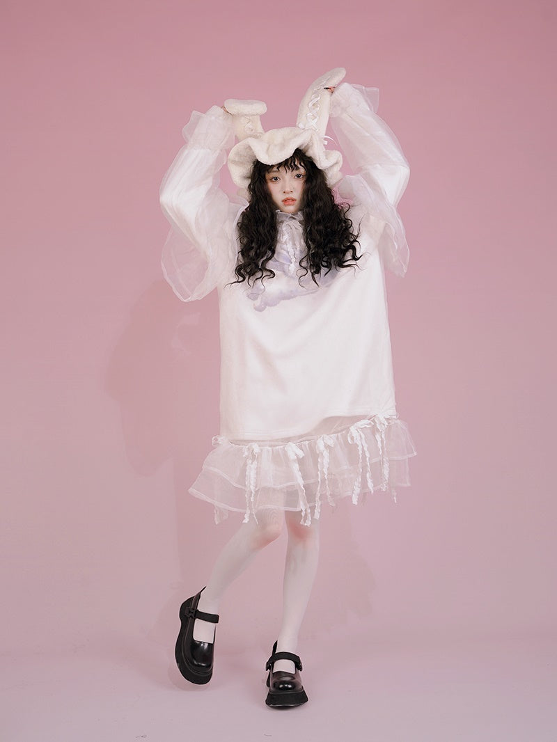 Gothic Sheer See-through Frill Hoodie Tops